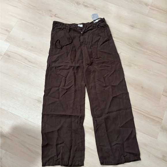 Zara Women's Dark Brown linen Trousers - Picture 1 of 5